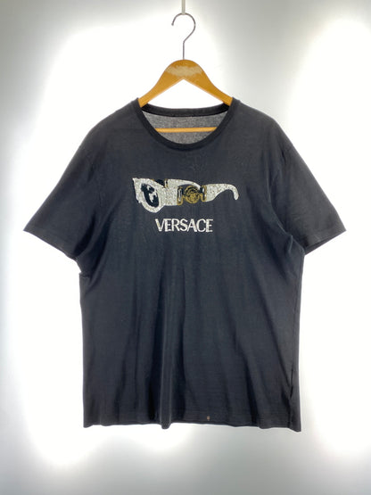 【現状渡し品】【メンズ】 VERSACE ヴェルサーチェ ラインストーンロゴTシャツ 半袖 メンズ トップス 141-260710-em-29-min サイズ：２XL カラー：ブラック 万代Net店