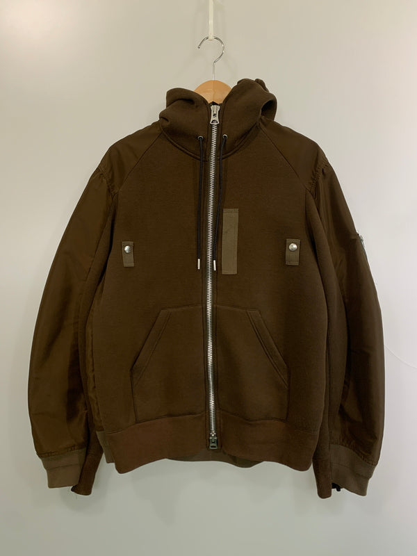 【中古品】【メンズ】 SACAI サカイ SPONGE SWEAT HOODIE フルジップパーカー ナイロン 140-260711-AS-1-min サイズ：2 カラー：ブラウン 万代Net店