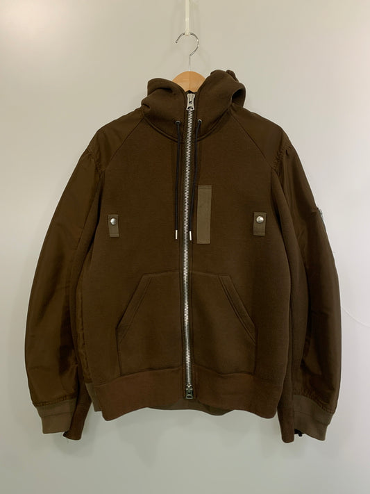 【中古品】【メンズ】 SACAI サカイ SPONGE SWEAT HOODIE フルジップパーカー ナイロン 140-260711-AS-1-min サイズ：2 カラー：ブラウン 万代Net店
