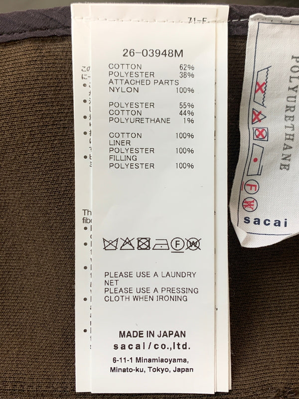 【中古品】【メンズ】 SACAI サカイ SPONGE SWEAT HOODIE フルジップパーカー ナイロン 140-260711-AS-1-min サイズ：2 カラー：ブラウン 万代Net店