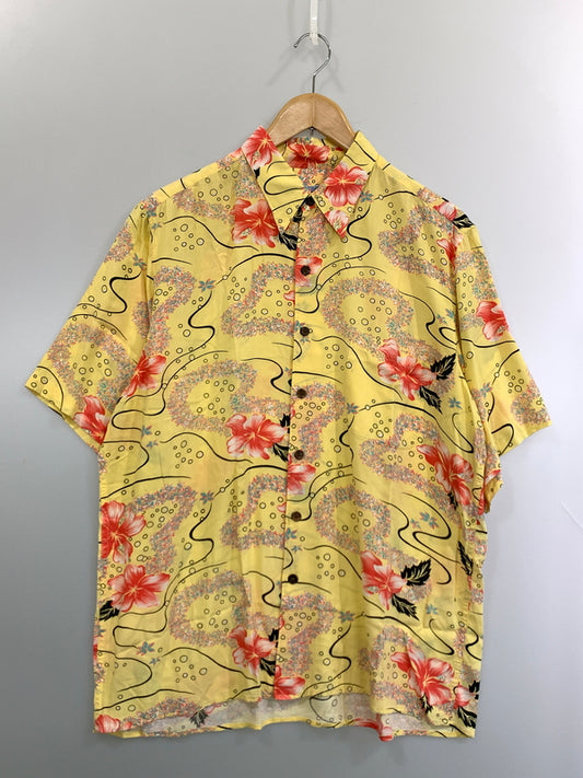 【中古品】【メンズ】 RAYON SPOONER レインスプーナー 80-90S RAYON SHIRT レーヨンシャツ ショートスリーブ 半袖シャツ ヴィンテージ 146-260711-AS-12-min サイズ：下記参照 カラー：イエロー 万代Net店