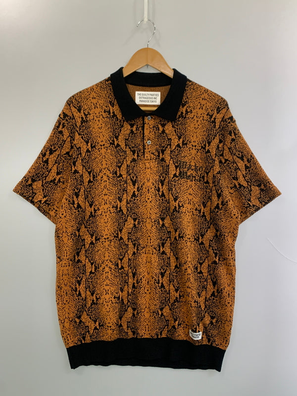 【中古品】【メンズ】 WACKO MARIA ワコマリア 23SS PYTHON KNIT JACQUARD POLO SHIRT ニットジャガード ポロシャツ 142-260711-AS-2-min サイズ：L カラー：オレンジブラウン/ブラック 万代Net店
