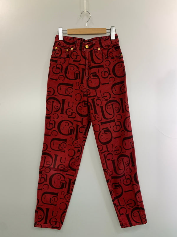 【中古品】【レディース】 GUCCI グッチ 90S トムフォード期 総柄 DENIM PANT デニムパンツ ボトムス ヴィンテージ 170-260711-AS-7-min サイズ：下記参照 カラー：レッド 万代Net店