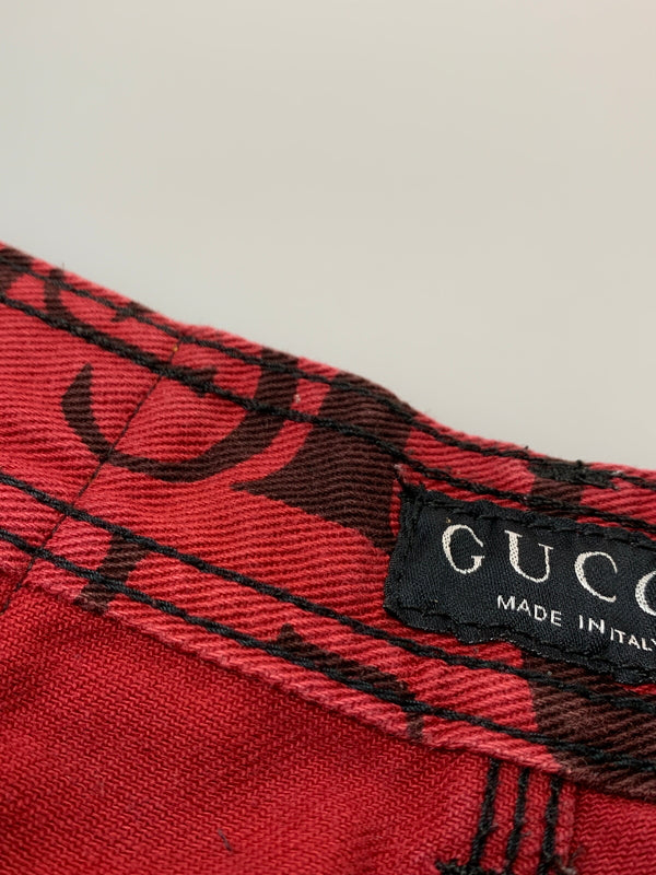 【中古品】【レディース】 GUCCI グッチ 90S トムフォード期 総柄 DENIM PANT デニムパンツ ボトムス ヴィンテージ 170-260711-AS-7-min サイズ：下記参照 カラー：レッド 万代Net店