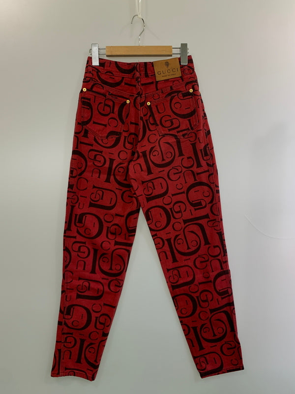 【中古品】【レディース】 GUCCI グッチ 90S トムフォード期 総柄 DENIM PANT デニムパンツ ボトムス ヴィンテージ 170-260711-AS-7-min サイズ：下記参照 カラー：レッド 万代Net店