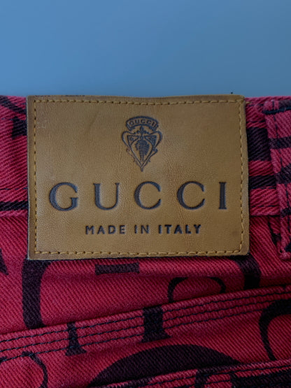 【中古品】【レディース】 GUCCI グッチ 90S トムフォード期 総柄 DENIM PANT デニムパンツ ボトムス ヴィンテージ 170-260711-AS-7-min サイズ：下記参照 カラー：レッド 万代Net店