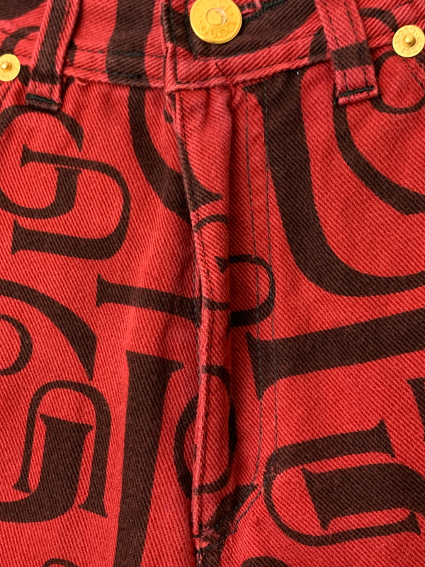 【中古品】【レディース】 GUCCI グッチ 90S トムフォード期 総柄 DENIM PANT デニムパンツ ボトムス ヴィンテージ 170-260711-AS-7-min サイズ：下記参照 カラー：レッド 万代Net店
