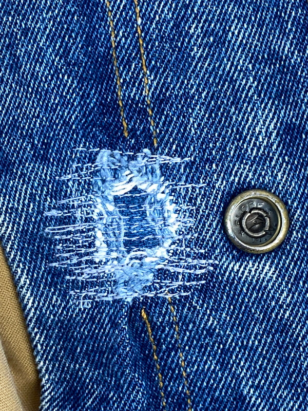 【現状渡し品】【メンズ】 PORT AUTHORITY ポート オーソリティ DENIM STADIUM JACKET デニム スタジアムジャケット アウター 146-260727-jt-25-min サイズ：L カラー：インディゴ/ベージュ 万代Net店