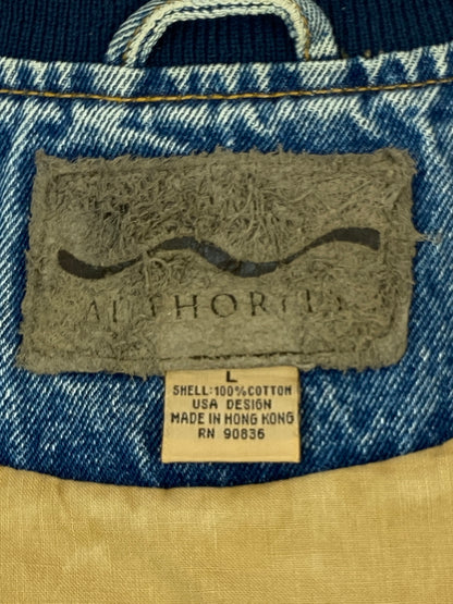 【現状渡し品】【メンズ】 PORT AUTHORITY ポート オーソリティ DENIM STADIUM JACKET デニム スタジアムジャケット アウター 146-260727-jt-25-min サイズ：L カラー：インディゴ/ベージュ 万代Net店