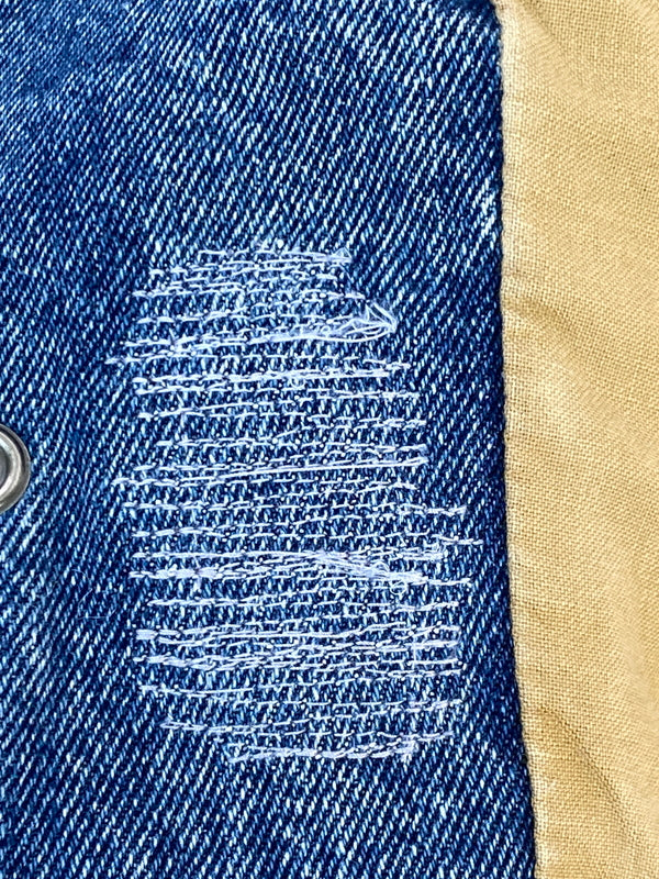 【現状渡し品】【メンズ】 PORT AUTHORITY ポート オーソリティ DENIM STADIUM JACKET デニム スタジアムジャケット アウター 146-260727-jt-25-min サイズ：L カラー：インディゴ/ベージュ 万代Net店