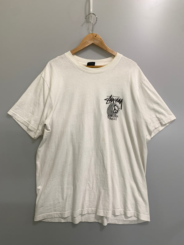 【中古品】【メンズ】 STUSSY ステューシー PEACE HAND PIGMENT DYED TEE ピース ハンド ピグメント ダイ 半袖Tシャツ メンズ トップス 142-260720-em-58-min サイズ：Ｌ カラー：ホワイト 万代Net店