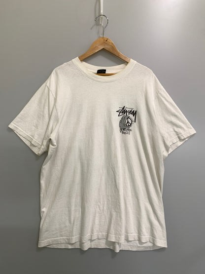【中古品】【メンズ】 STUSSY ステューシー PEACE HAND PIGMENT DYED TEE ピース ハンド ピグメント ダイ 半袖Tシャツ メンズ トップス 142-260720-em-58-min サイズ：Ｌ カラー：ホワイト 万代Net店
