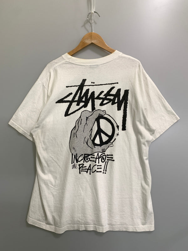 【中古品】【メンズ】 STUSSY ステューシー PEACE HAND PIGMENT DYED TEE ピース ハンド ピグメント ダイ 半袖Tシャツ メンズ トップス 142-260720-em-58-min サイズ：Ｌ カラー：ホワイト 万代Net店