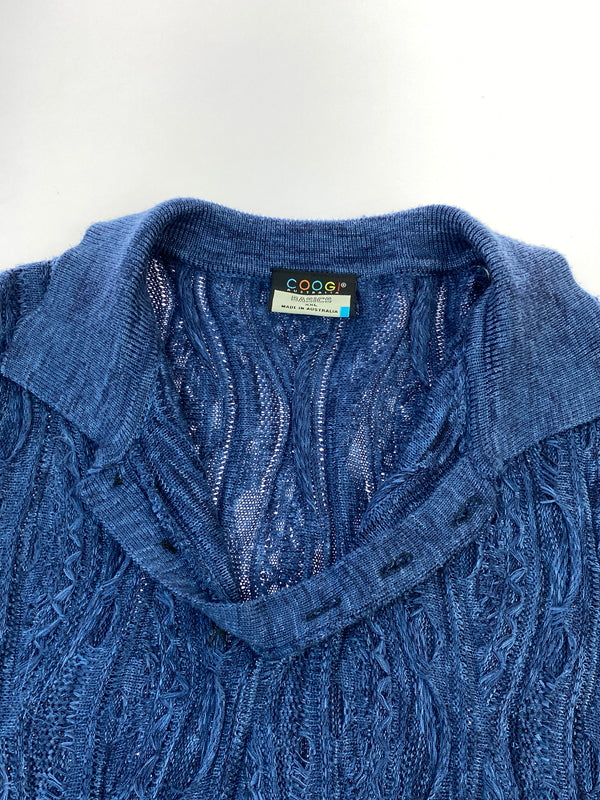 【中古品】【メンズ】 COOGI クージー 3D SS KNIT POLO SHIRT 半袖 ニット ポロシャツ トップス 146-260727-jt-02-min サイズ：XXL カラー：ネイビー 万代Net店