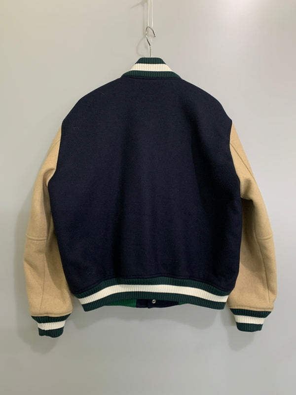 【中古品】【メンズ】 LACOSTE ラコステ WOOL BLEND STADIUM JACKET ウールブレンドスタジアムジャケット BH0562 スタジャン 147-260714-ta-21-min サイズ：S カラー：ネイビー/ベージュ 万代Net店