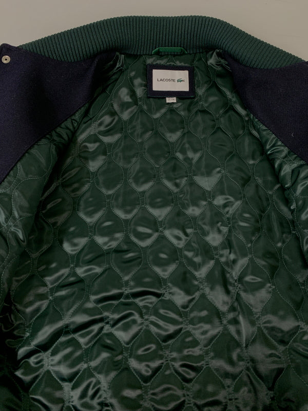 【中古品】【メンズ】 LACOSTE ラコステ WOOL BLEND STADIUM JACKET ウールブレンドスタジアムジャケット BH0562 スタジャン 147-260714-ta-21-min サイズ：S カラー：ネイビー/ベージュ 万代Net店