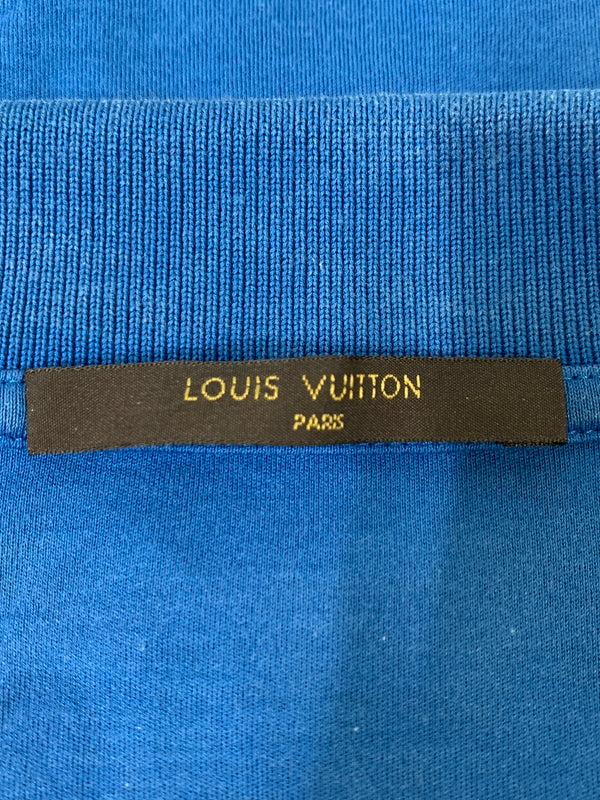 【中古品】【メンズ】 LOUIS VUITTON ルイ・ヴィトン DAMIER POLO SHIRT ダミエ ポロシャツ 半袖シャツ 179-260714-ta-34-min サイズ：M カラー：ブルー 万代Net店