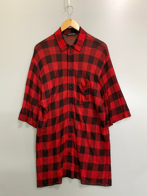 【中古品】【メンズ】 BALENCIAGA バレンシアガ CHECK SHIRT チェックシャツ 半袖シャツ 141-260714-ta-26-min サイズ：S カラー：レッド/ブラック 万代Net店
