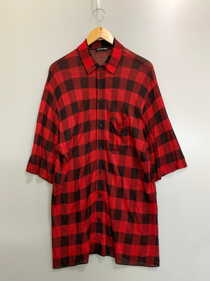 【中古品】【メンズ】 BALENCIAGA バレンシアガ CHECK SHIRT チェックシャツ 半袖シャツ 141-260714-ta-26-min サイズ：S カラー：レッド/ブラック 万代Net店
