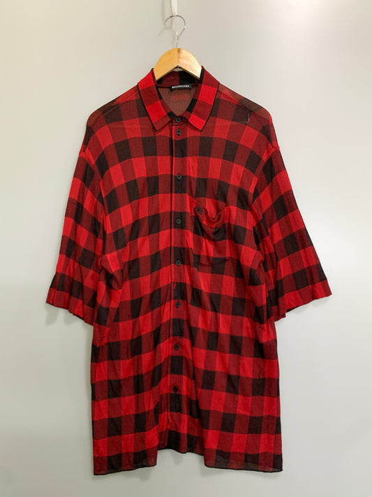 【中古品】【メンズ】 BALENCIAGA バレンシアガ CHECK SHIRT チェックシャツ 半袖シャツ 141-260714-ta-26-min サイズ：S カラー：レッド/ブラック 万代Net店