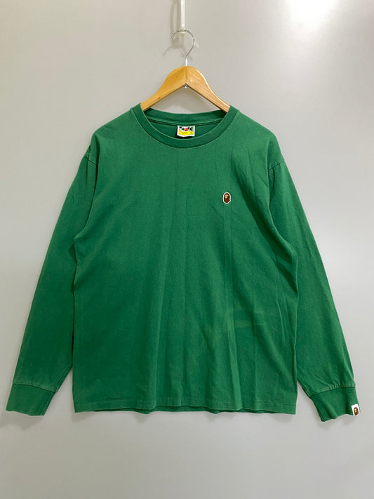【中古品】【メンズ】 A BATHING APE アベイシングエイプ LOGO L/S TEE ロゴ 長袖 Tシャツ ロングスリーブ メンズ トップス 142-260720-em-12-min サイズ：Ｌ カラー：グリーン 万代Net店