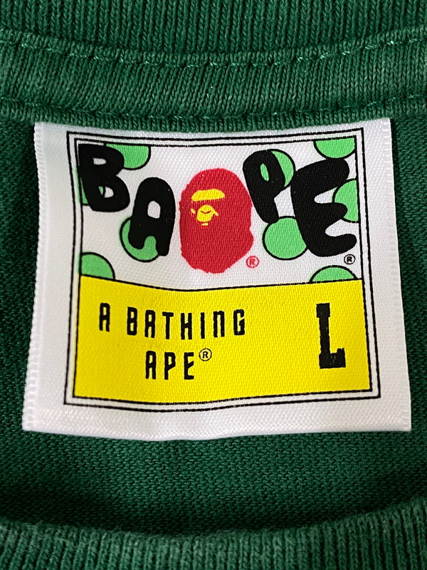 【中古品】【メンズ】 A BATHING APE アベイシングエイプ LOGO L/S TEE ロゴ 長袖 Tシャツ ロングスリーブ メンズ トップス 142-260720-em-12-min サイズ：Ｌ カラー：グリーン 万代Net店