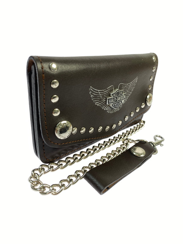 【中古品】【メンズ】 HARLEY-DAVIDSON ハーレーダビッドソン バイカーズウォレット 長財布 ロングウォレット 201-260719-AS-37-min カラー：ブラウン 万代Net店