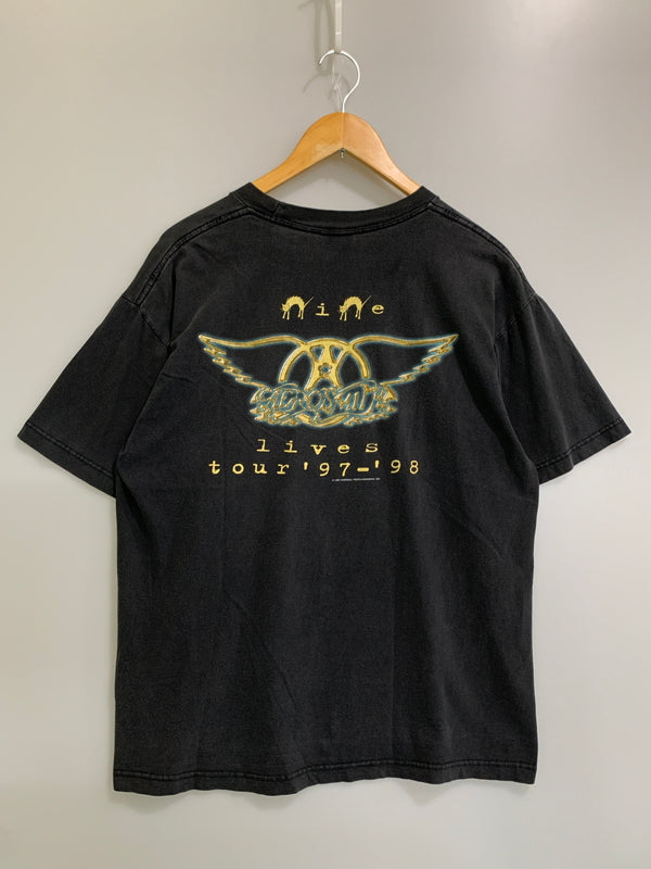 【中古品】【メンズ】 GIANT ジャイアント AEROSMITH エアロスミス 90S JOE PERRY TEE ジョー・ペリー プリント 半袖Tシャツ 146-260714-ta-31-min サイズ：L カラー：ブラック 万代Net店