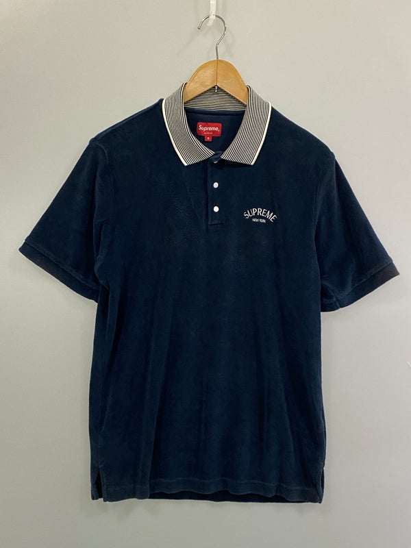 【中古品】【メンズ】 SUPREME シュプリーム STRIPED COLLAR TERRY POLO ストライプド カラー テリー ポロ メンズ トップス ポロシャツ 半袖 149-260720-em-84-min サイズ：Ｓ カラー：ネイビー 万代Net店