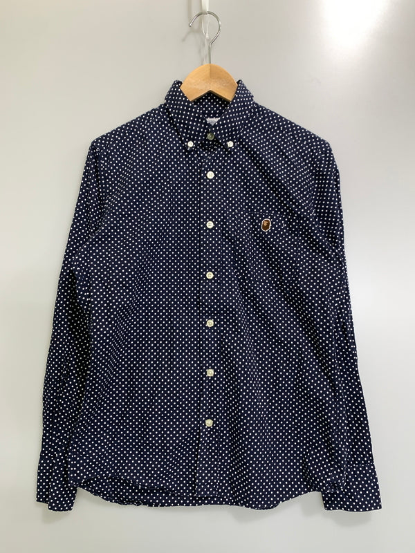 【中古品】【メンズ】 A BATHING APE アベイシングエイプ DOT LS SHIRT ドット ロングスリーブ シャツ メンズ トップス 水玉模様 長袖 142-260720-em-67-min サイズ：M カラー：ネイビー/ホワイト 万代Net店