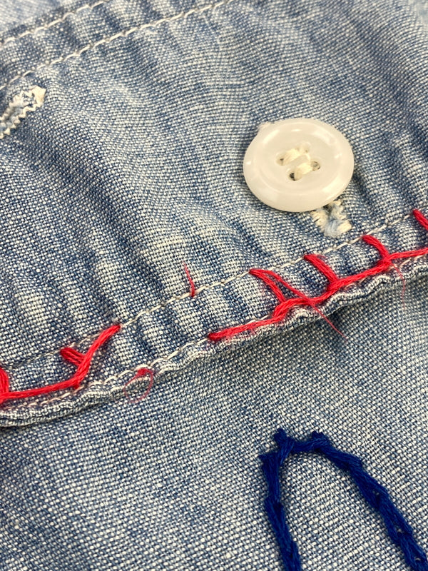 【中古品】【メンズ】 BIGMAC ビッグマック 70'S HANDSTITCH CHAMBRAY SHIRT 70年代 ハンドステッチ シャンブレー シャツ 長袖 ロングスリーブ 146-260724-hu-35-min カラー：ライトブルー系 万代Net店