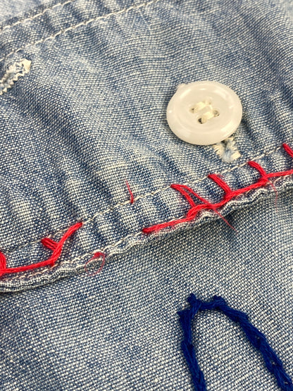 【中古品】【メンズ】 BIGMAC ビッグマック 70'S HANDSTITCH CHAMBRAY SHIRT 70年代 ハンドステッチ シャンブレー シャツ 長袖 ロングスリーブ 146-260724-hu-35-min カラー：ライトブルー系 万代Net店