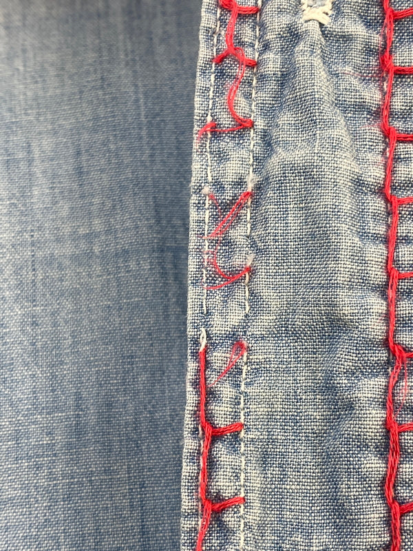 【中古品】【メンズ】 BIGMAC ビッグマック 70'S HANDSTITCH CHAMBRAY SHIRT 70年代 ハンドステッチ シャンブレー シャツ 長袖 ロングスリーブ 146-260724-hu-35-min カラー：ライトブルー系 万代Net店
