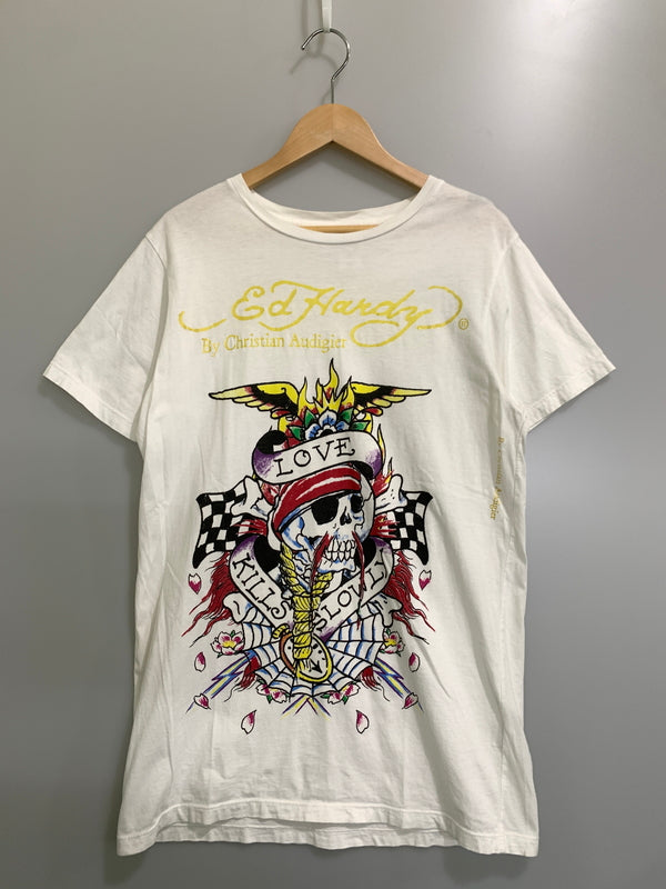 【中古品】【メンズ】 ED HARDY エドハーディー BIG PRINT TEE ビッグ プリント 半袖 Tシャツ メンズ トップス 146-260720-em-63-min サイズ：M カラー：ホワイト 万代Net店