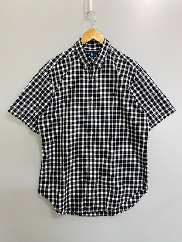 【中古品】【メンズ】 POLO RALPH LAUREN ポロ・ラルフローレン CLASSIC FIT GINGHAM CHECK BD SS SHIRT 半袖 シャツ トップス 146-260721-zi-05-min サイズ：L カラー：ブラック/ホワイト 万代Net店
