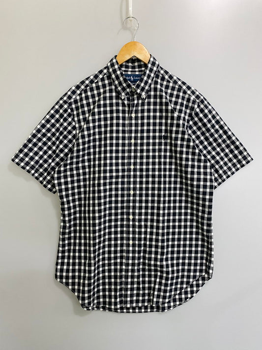 【中古品】【メンズ】 POLO RALPH LAUREN ポロ・ラルフローレン CLASSIC FIT GINGHAM CHECK BD SS SHIRT 半袖 シャツ トップス 146-260721-zi-05-min サイズ：L カラー：ブラック/ホワイト 万代Net店