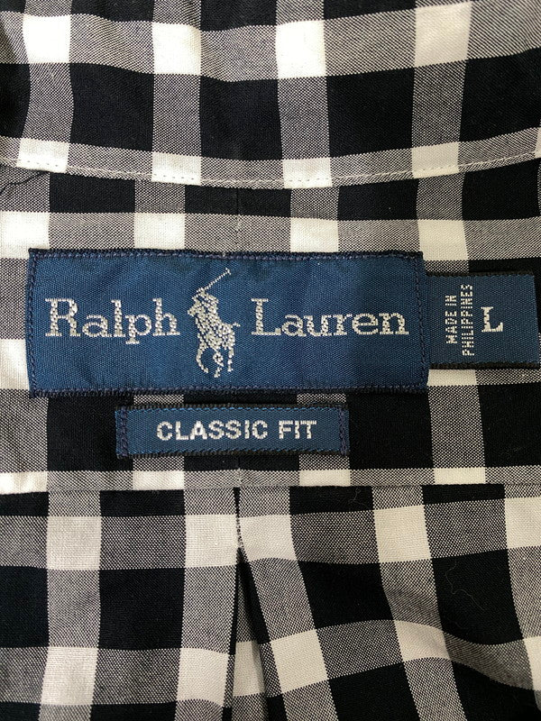 【中古品】【メンズ】 POLO RALPH LAUREN ポロ・ラルフローレン CLASSIC FIT GINGHAM CHECK BD SS SHIRT 半袖 シャツ トップス 146-260721-zi-05-min サイズ：L カラー：ブラック/ホワイト 万代Net店