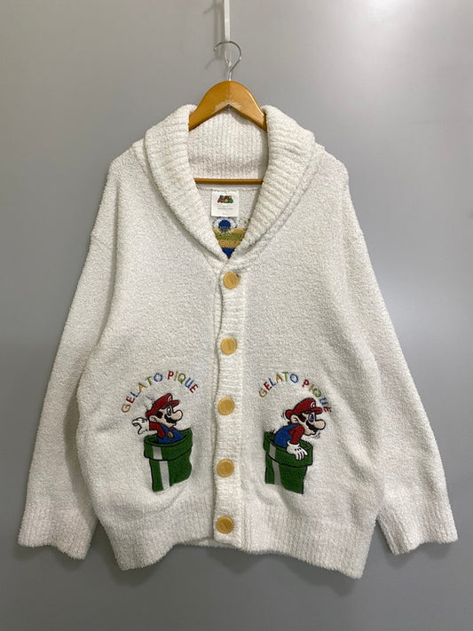 【現状渡し品】【メンズ】 GELATO PIQUE ジェラートピケ PUNT241043 ×SUPER MARIO CARDIGAN スーパーマリオ カーディガン 141-260721-zi-23-min サイズ：M-L カラー：ホワイト 万代Net店