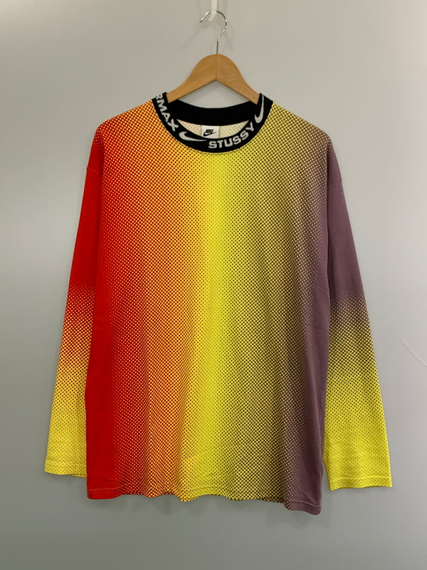 【中古品】【メンズ】 NIKE×STUSSY ナイキ ステューシー GRADATION L S CUT AND SEW グラデーション ロングスリーブ カットソー 長袖 Tシャツ 142-260724-hu-09-min サイズ：S カラー：レッド/イエロー/パープル 万代Net店
