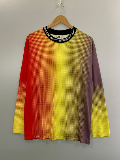 【中古品】【メンズ】 NIKE×STUSSY ナイキ ステューシー GRADATION L S CUT AND SEW グラデーション ロングスリーブ カットソー 長袖 Tシャツ 142-260724-hu-09-min サイズ：S カラー：レッド/イエロー/パープル 万代Net店