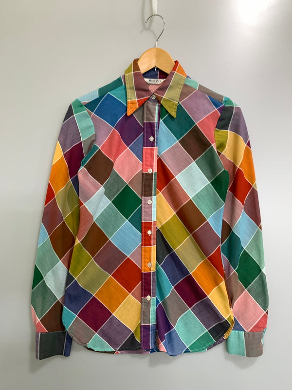 【中古品】【メンズ】 WRANGLER ラングラー パッチワークシャツ USA製 70S アメリカ製 70年代 長袖シャツ メンズ トップス 146-260723-em-26-min サイズ：30 カラー：マルチカラー 万代Net店