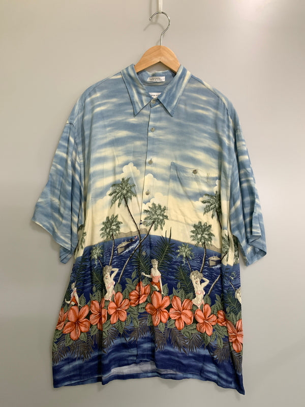 【中古品】【メンズ】 PIERRE CARDIN ピエールカルダン RAYON SS ALOHA SHIRT 韓国製 レーヨン ショートスリーブ アロハシャツ 半袖シャツ メンズ トップス 146-260723-em-29-min サイズ：XL カラー：ブルー系 万代Net店