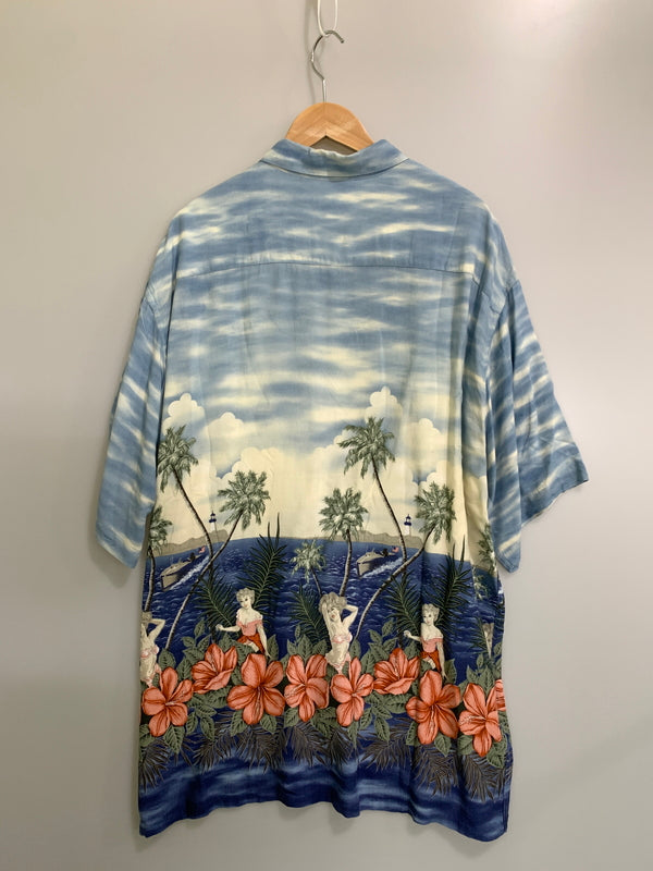 【中古品】【メンズ】 PIERRE CARDIN ピエールカルダン RAYON SS ALOHA SHIRT 韓国製 レーヨン ショートスリーブ アロハシャツ 半袖シャツ メンズ トップス 146-260723-em-29-min サイズ：XL カラー：ブルー系 万代Net店