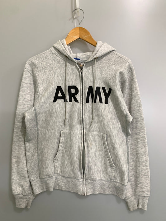 【中古品】【メンズ】 CHAMPION チャンピオン 90S ARMY LOGO ZIP UP PARKA 90年代 アーミー ロゴ ジップ アップ パーカー 長袖 フーディ 146-260728-hu-33-min サイズ：M カラー：ライトグレー系 万代Net店