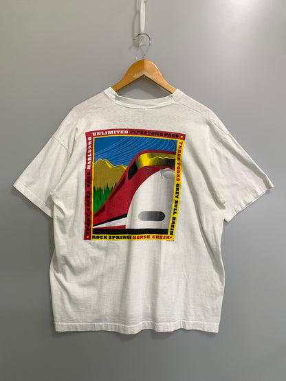 【中古品】【メンズ】 MARLBORO マルボロ 90S UNLIMITED TRAIN SS TEE 90年代 アンリミテッド トレイン ショートスリーブ ティー 半袖 Tシャツ ヴィンテージ 146-260728-hu-25-min サイズ：XL カラー：ホワイト 万代Net店