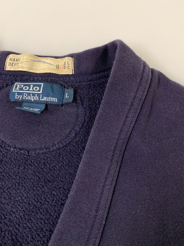 【中古品】【メンズ】 POLO RALPH LAUREN ポロ ラルフローレン 90S LS SWEAT CARDIGAN 90年代 ロングスリーブ スウェット カーディガン 146-260728-hu-18-min サイズ：L カラー：ネイビー(色あせ) 万代Net店