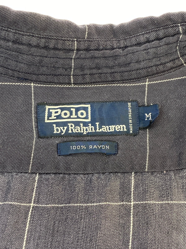 【中古品】【メンズ】 POLO RALPH LAUREN ポロ ラルフローレン 90S LS RAYON SHIRT 90年代 長袖 レーヨンシャツ トップス 146-260727-jt-03-min サイズ：M カラー：ネイビー 万代Net店