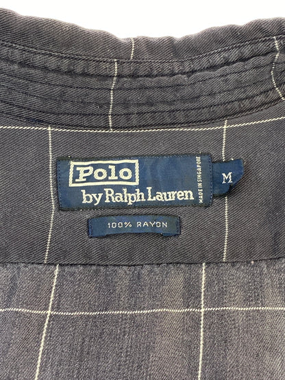 【中古品】【メンズ】 POLO RALPH LAUREN ポロ ラルフローレン 90S LS RAYON SHIRT 90年代 長袖 レーヨンシャツ トップス 146-260727-jt-03-min サイズ：M カラー：ネイビー 万代Net店