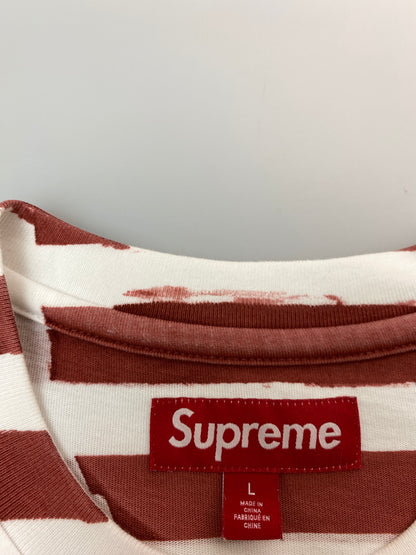 【中古品】【メンズ】 SUPREME シュプリーム 24SS OVER PRINT STRIPE S/S TEE オーバープリント ストライプ ショートスリーブTシャツ 半袖Tシャツ トップス 149-260731-yn-19-min サイズ：L カラー：ホワイト/レッド 万代Net店