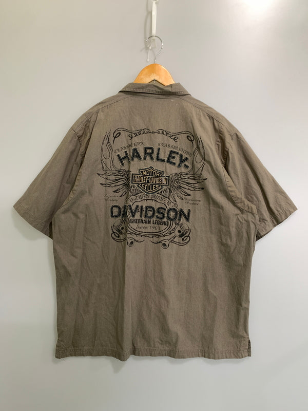 【中古品】【メンズ】 HARLEY DAVIDSON ハーレーダビッドソン S S SHIRT 半袖シャツ ショートスリーブ 146-260729-AS-11-min サイズ：XL カラー：グレージュ 万代Net店